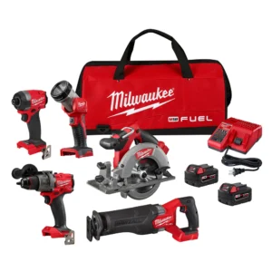 Milwaukee M18 FUEL 18V Lithium-Ion Brushless Cordless Combo Kit 5-Tool with 1/2 in Impact Wrench w Friction Ring