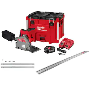 Milwaukee M18 FUEL 18V Li-Ion Brushless Cordless 6-1/2 in Plunge Track Saw Kit w 106 in Track Saw Guide Rail & Track Connector