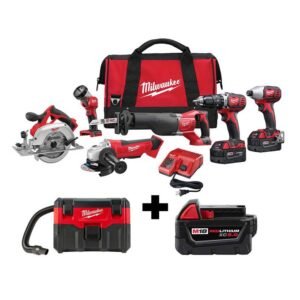 Milwaukee M18 18V Lithium-Ion Cordless Combo Tool Kit 6-Tool w Wet Dry Vacuum and Additional 5.0Ah Battery