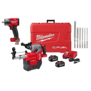 Milwaukee M18 FUEL ONE-KEY 18V Lith-Ion Brushless Cordless 1 in. SDS-Plus Rotary Hammer w/1/2 in. Impact Wrench & Drill Bit Set