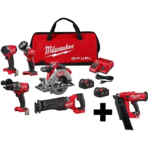 Milwaukee M18 FUEL 18-Volt Lithium-Ion Brushless Cordless Combo Kit 5-Tool with M18 FUEL 18-Gauge Brad Nailer