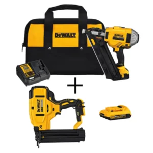 DEWALT 20V MAX XR Lithium-Ion 30-Degree Cordless Framing Nailer, 18-Gauge Brad Nailer, and (1) 4.0Ah and (1) 2.0Ah Batteries