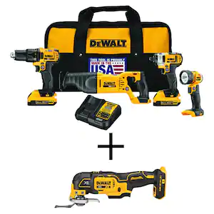 DEWALT 20V MAX Cordless 4 Tool Combo Kit, Brushless Oscillating Tool, and (2) 20V 2.0Ah Batteries