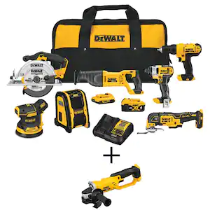 DEWALT 20V MAX Cordless 7 Tool Combo Kit, 20V MAX 4.5-5 in. Grinder, and (1) 20V 4.0Ah and (1) 20V 2.0Ah Batteries