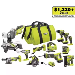 RYOBI ONE+ 18V Cordless 12-Tool Combo Kit with (1) 1.5 Ah Battery and (2) 4.0 Ah Batteries and Charger