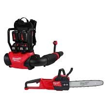 Milwaukee M18 FUEL 18V Brushless Cordless Dual Battery Backpack Blower Kit w/16 in. Chainsaw, (4) 12.0 Ah Batteries, 2 Chargers